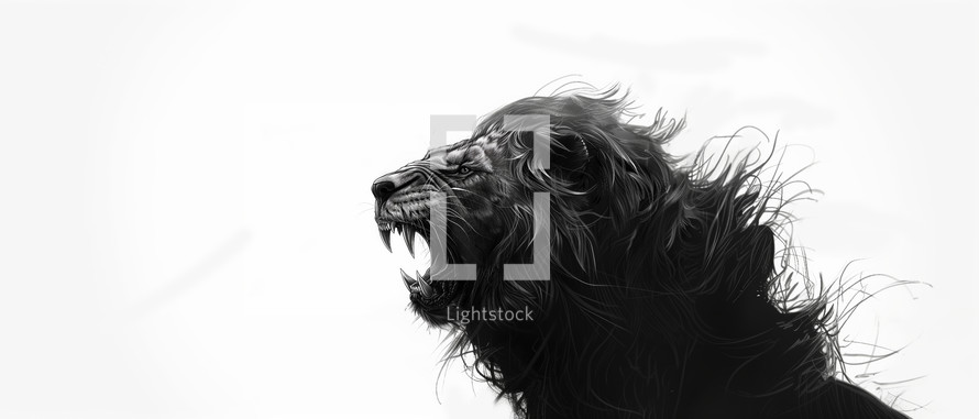 Pencil drawing of Roaring Lion against a white background. 
