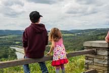 children looking out at a green landscape 