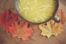 chicken noodle soup and fall leaves 