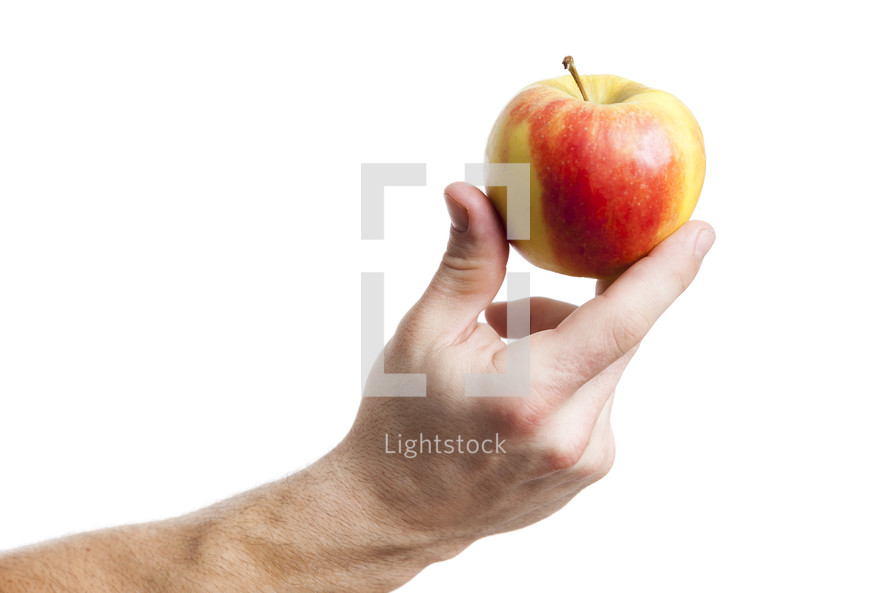 hand holding out a red apple 