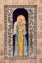 Tiled image of the Virgin Mary and Jesus at the Birthplace of Mary, Jerusalem