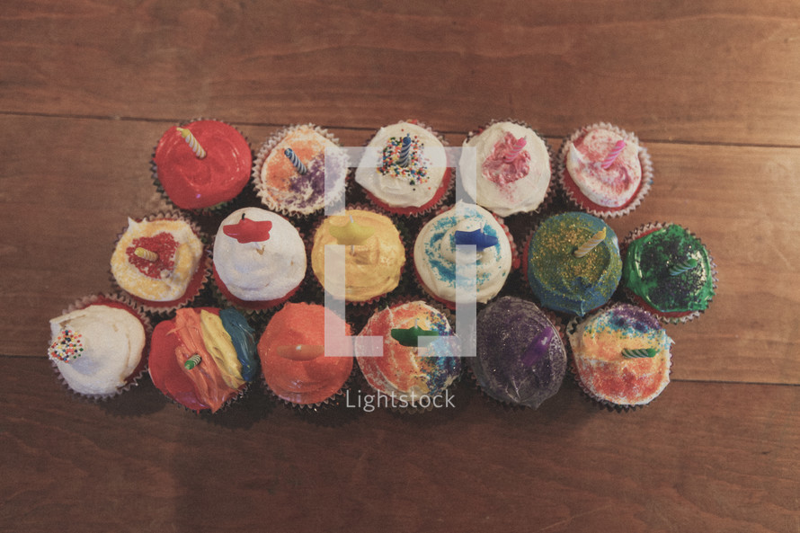 Colorful cupcakes for a birthday party