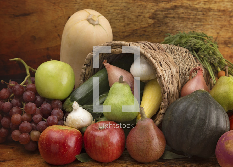 Cornucopia Filled with Fresh Fruits and Vegetables
