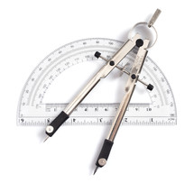A Protractor and compass, Tools of Design and Geometry on a White Background