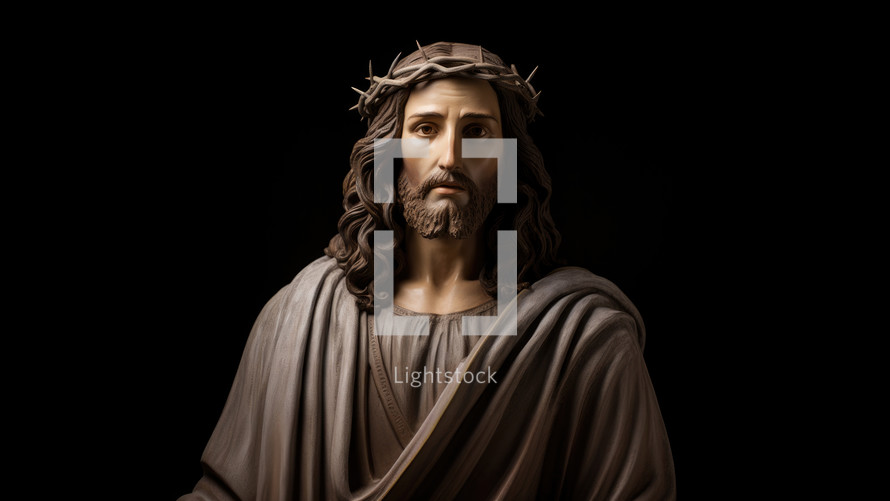 Portrait of Jesus Christ with crown of thorns on black background