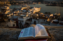 Bible on the Old Town walls, overlooking the area of Sa Penya, Ibiza.