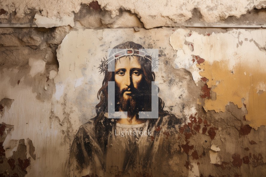 Jesus Christ on the wall of an abandoned church