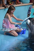 an excited child painting with dolphins 