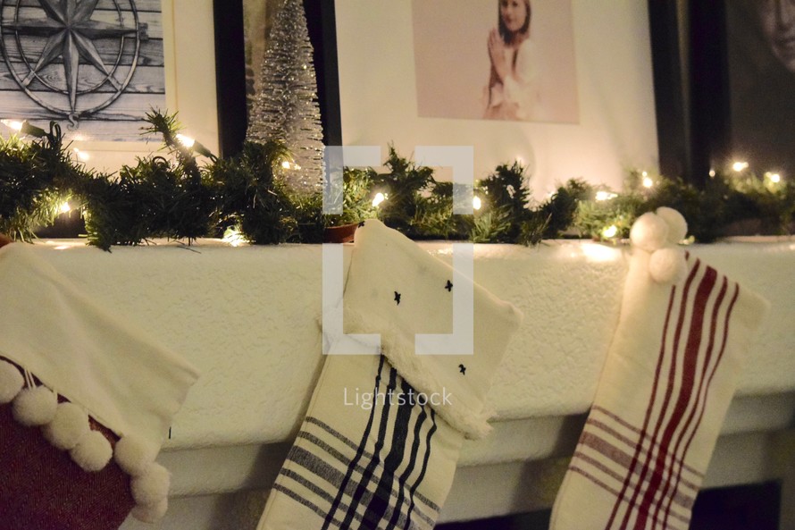 Christmas stockings on a mantel 