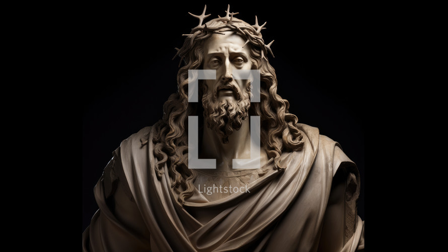 Jesus Christ with crown of thorns on the head, isolated on black background
