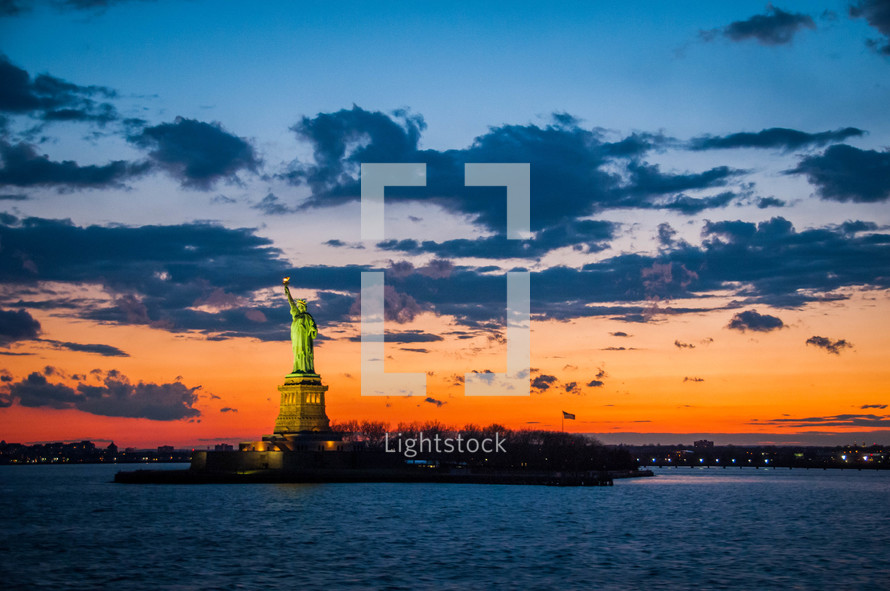Statue of Liberty at sunset 