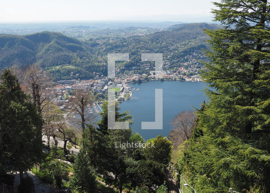 Aerial view of Lake Como, Italy seen from Brunate hill