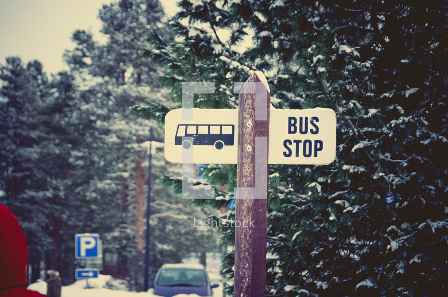 Bus stop in the snow 