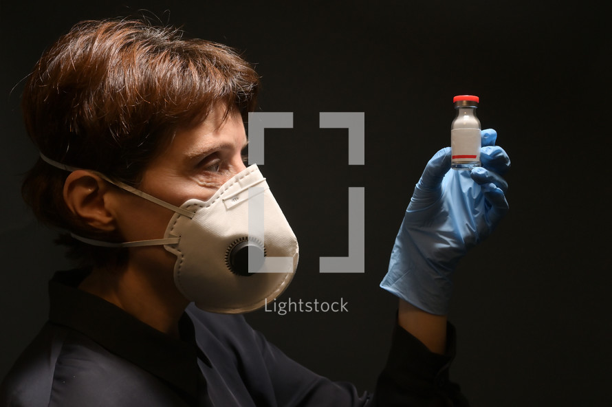 Woman Wearing Medical Protective Virus Mask and Vaccine