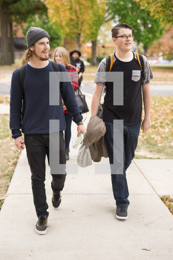 students walking to a Bible study 