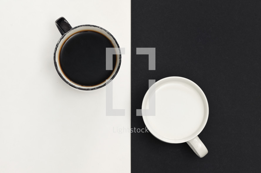Abstract Black And White Mug with Coffee and Milk