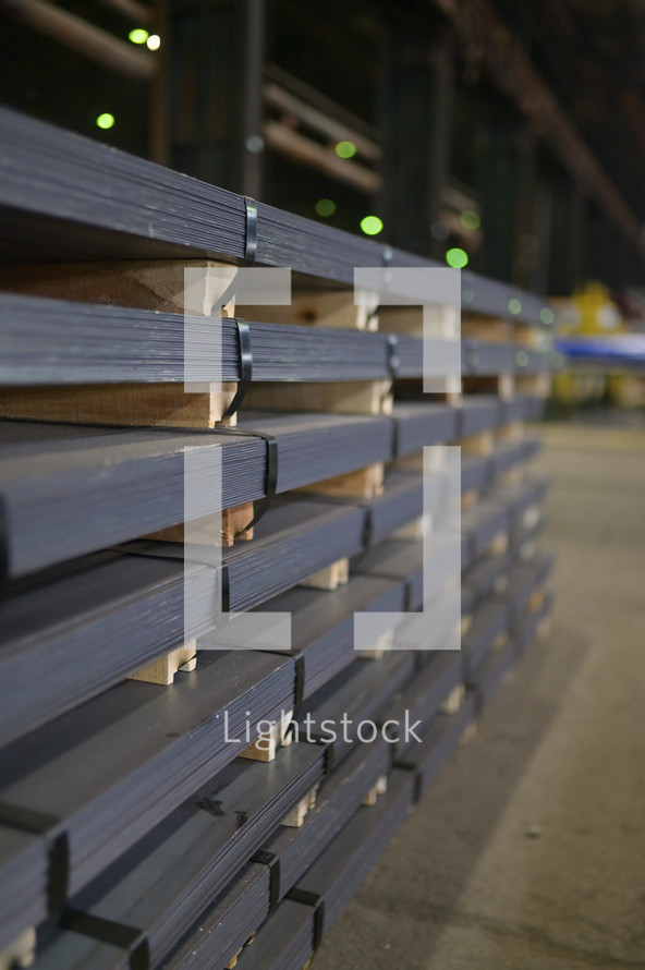 Closeup Steel plate stack in steel plant