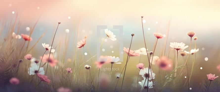 Summer meadow with daisies. Floral abstract background.