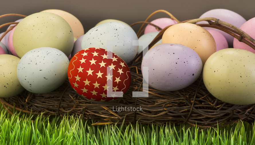 Easter egg wreath on grass 