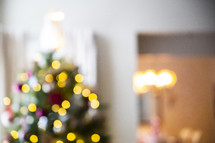Decorated Christmas tree with lights - blurry with bokeh