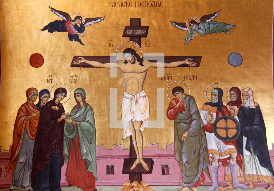 Painting of the crucification of Christ. Podgorica Orthodox Cathedral, Montenegro.