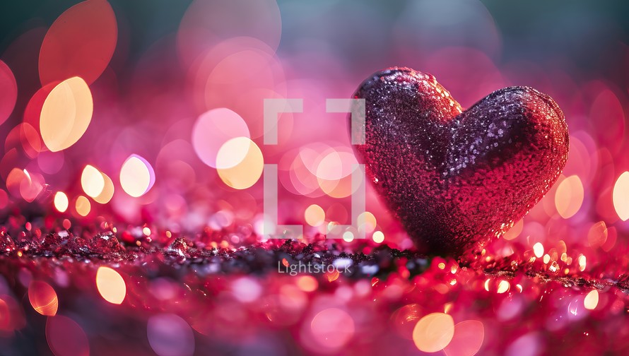 Valentines day background with red heart on bokeh lights