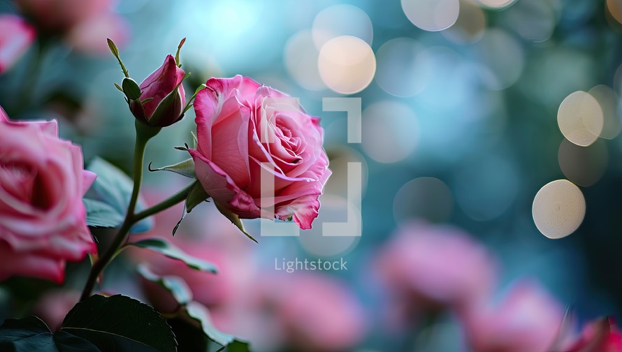 pink roses in the garden with bokeh background, valentine day