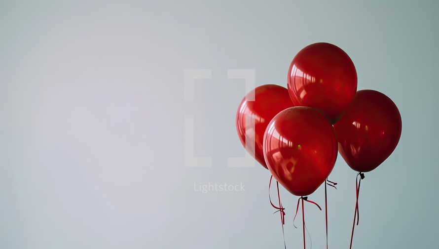 Red balloons on grey background. Valentines day concept. Copy space.