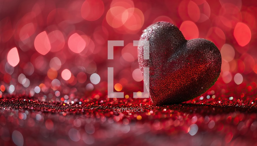 Valentines day background with red heart on bokeh background