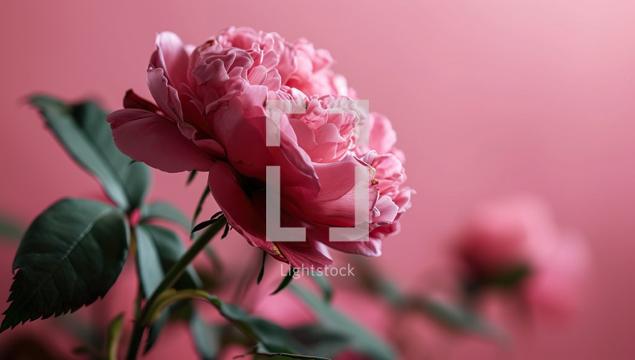 Beautiful pink peony flowers on color background, closeup view