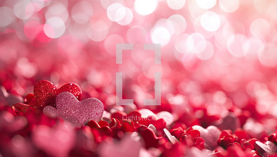 Valentine's Day background with red hearts and bokeh