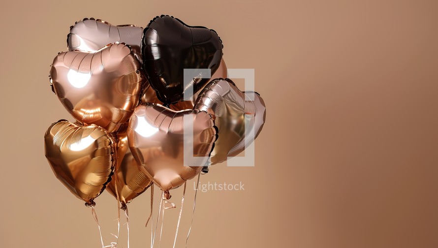 Heart shaped balloons on a brown background. Valentine's Day concept.