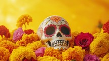 Sugar Skull with Marigold Flowers for Dia de los Muertos Celebration