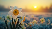 Dew kissed Daffodils Blooming at Sunrise
