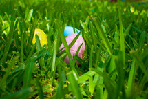 plastic Easter eggs in the grass