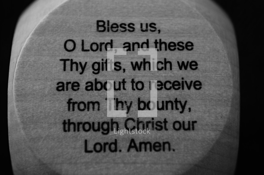 Bless us, O Lord, and these and Thy gifts, which we are about to receive from Thy bounty, through Christ our Lord, Amen, 