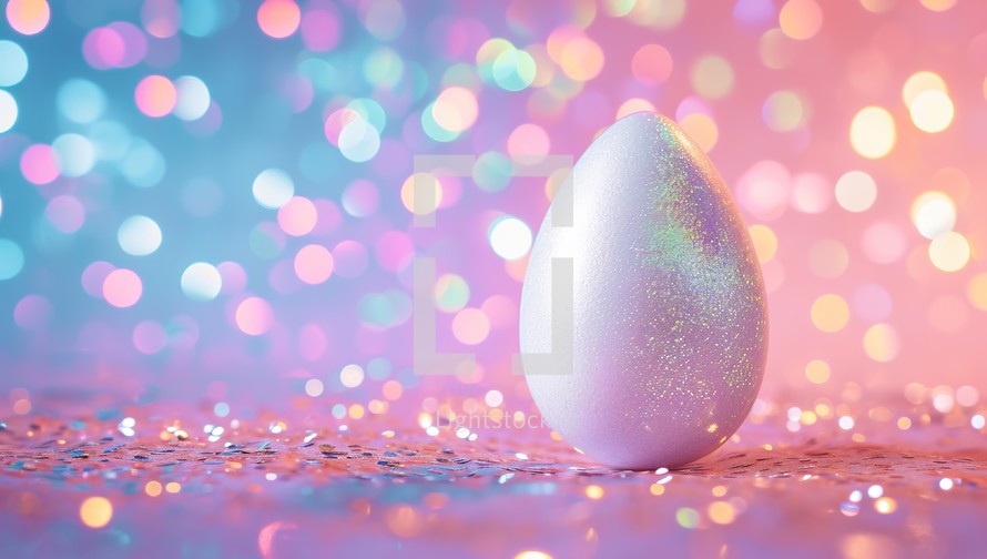  A glittering egg against a backdrop of colorful lights