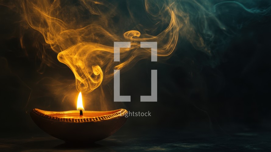 Burning candle with smoke, Tranquility, remembrance, spirituality, diwali