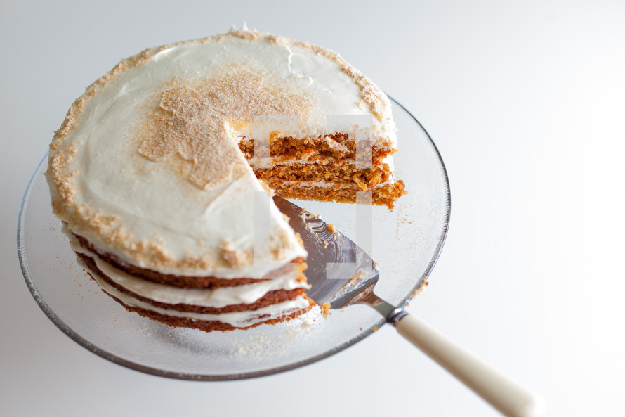 carrot cake on a cake stand 
