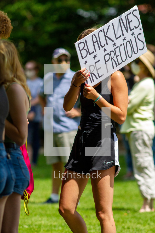 Black lives are precious sign at a protest 