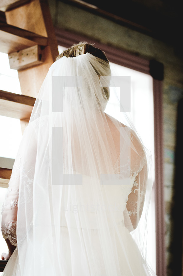 a bride with her back to the camera 