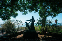 statues in the Holy Land and view of the sea 
