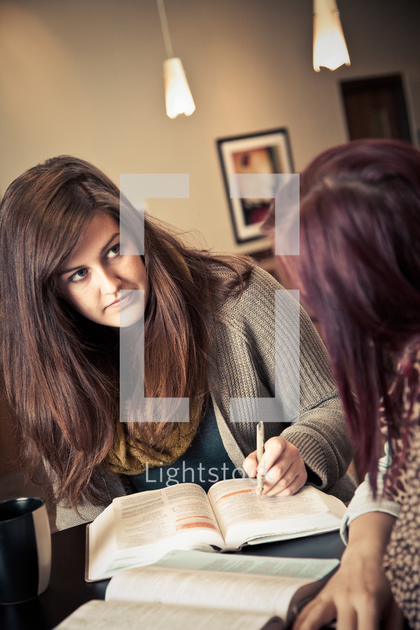 Women at a coffee shop during a Bible study.