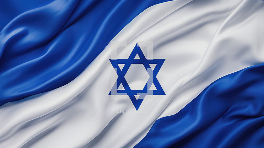 Fabrics with the national colors of the nation of Israel with the star of David in the 