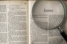 magnifying glass over Bible - James 