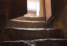 Cellar steps worn from more than 500 years of use in this monastery.
