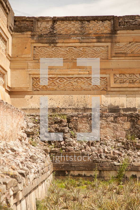 Ornate walls of an ancient ruin.