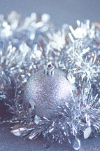 Silver christmas decorations closeup