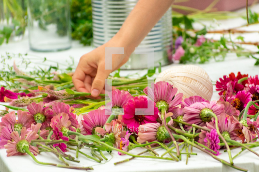 creating flower arrangements 