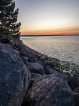 rocky shore at sunset 